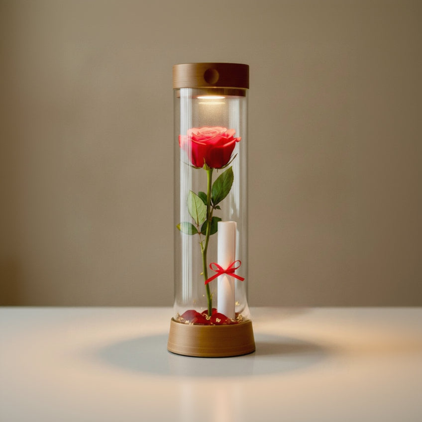 Lampara EOS recargable, version San Valentin, pergamino y rosa - Kaimok Design