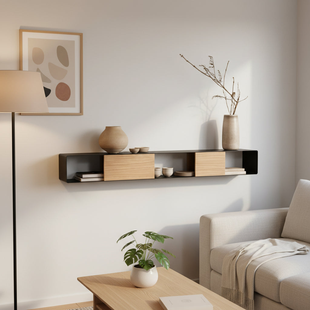 Consola de pared RIVA – mesa de pared en metal y madera - Kaimok Design