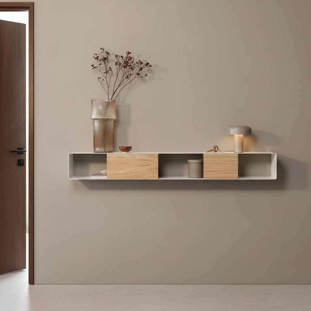 Consola de pared RIVA – mesa de pared en metal y madera - Kaimok Design