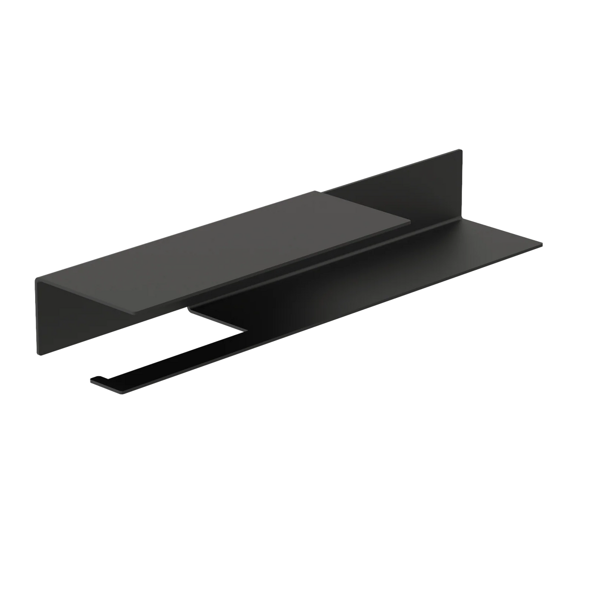 Portarrollos Bari – accesorios baño moderno con estante L (37cm) Negro izquierdo - Kaimok Design