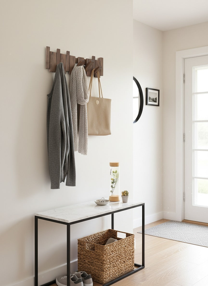 Perchero plegable de pared en madera, Verona, multigancho - Kaimok Design