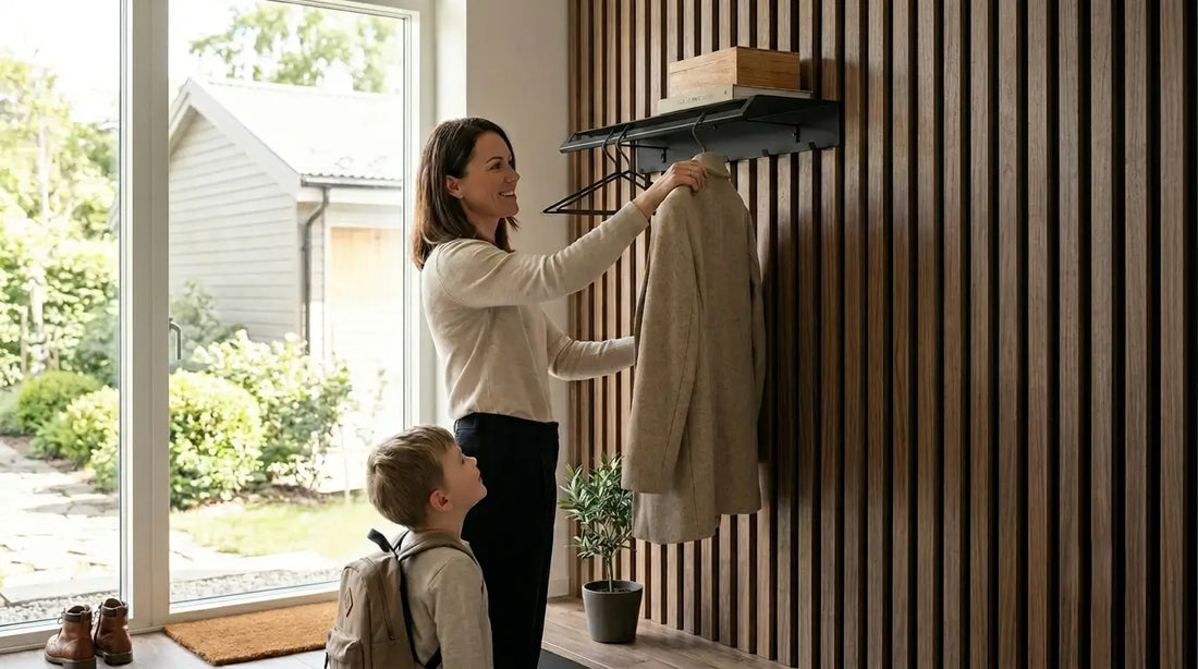 Estanteria de pared Ibiza con perchero y ganchos - Kaimok Design