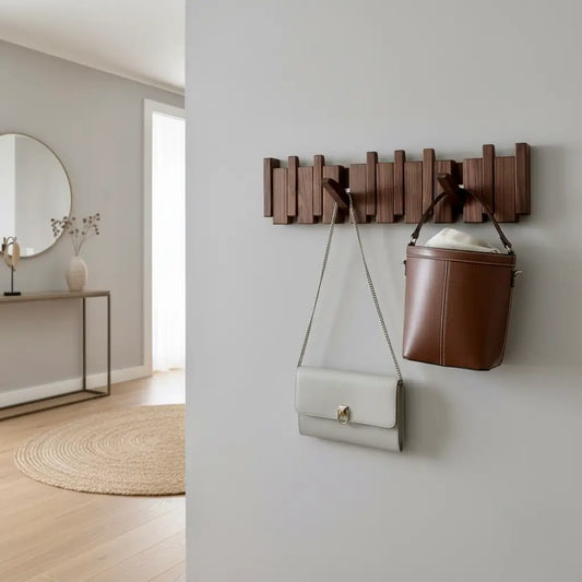 Perchero_madera_de_pared_nogal_entrada - Kaimok design