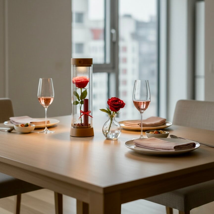 Lampara EOS recargable, version San Valentin, pergamino y rosa - Kaimok Design